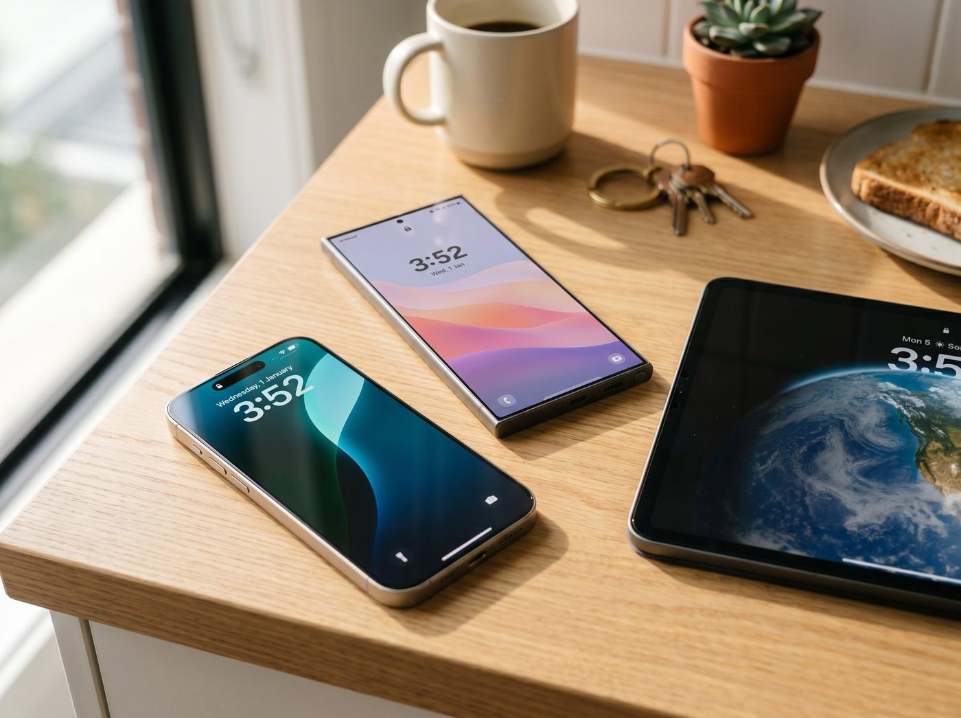 Collection of iPhones on a clean surface